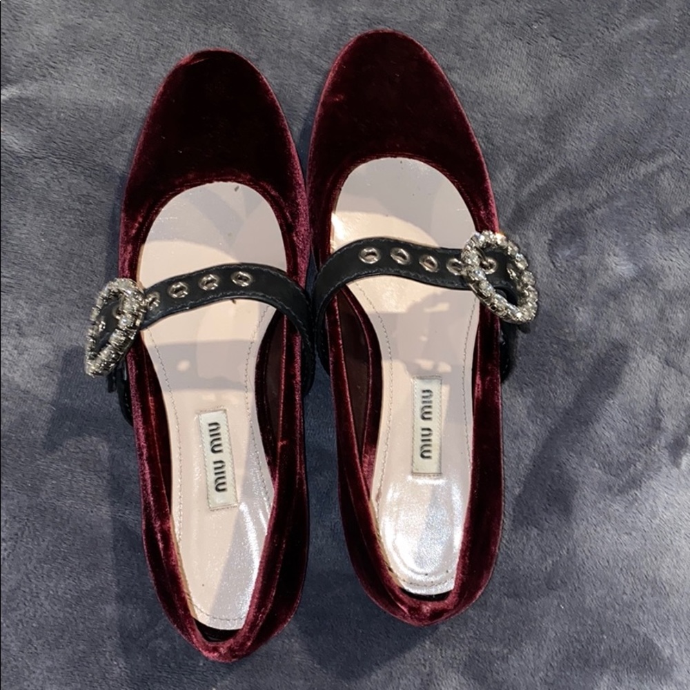 Miu Miu Jewel Buckle Velvet Flat